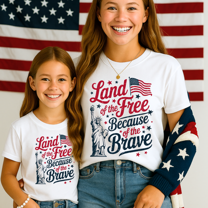 Close-up of shirt design with red, white, and blue stars and bold lettering