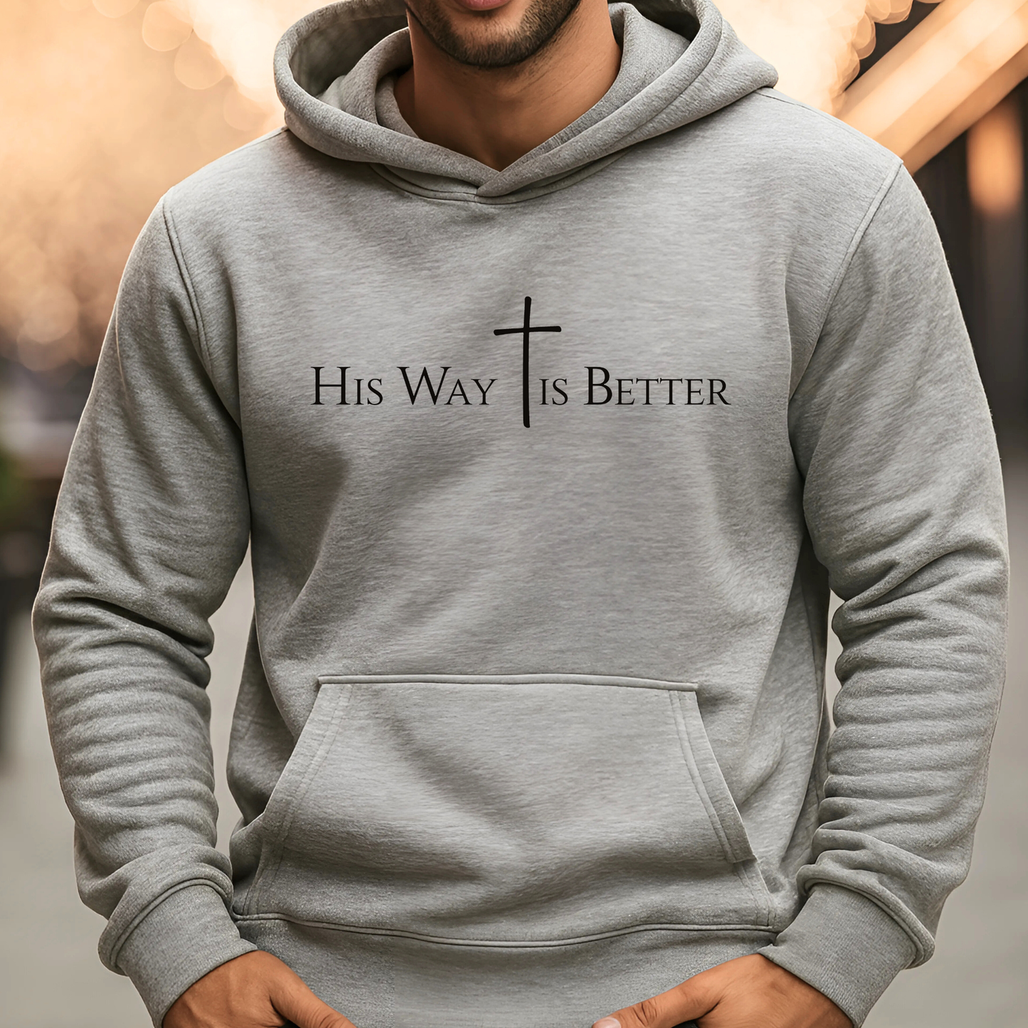 Sports gray hoodie featuring “His Way Is Better” message – religious sweatshirt