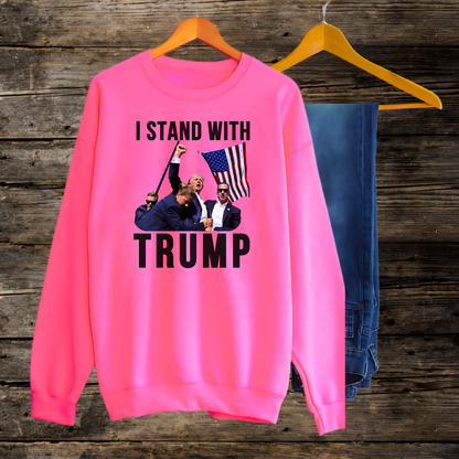 Close-up of Pink sweatshirt with Trump and Secret Service design – conservative pro-Trump pullover

