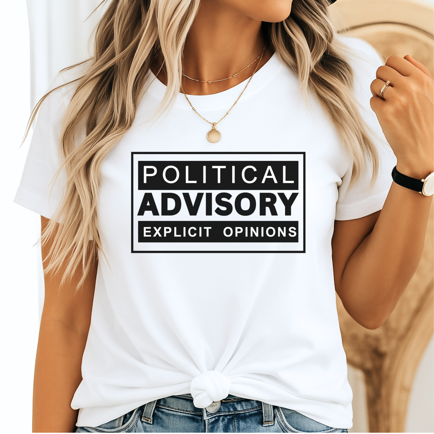 Political Advisory Explicit Opinions T-Shirt – Bold Conservative Women's Unisex Tee