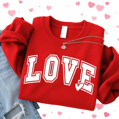 Women’s unisex LOVE graphic T-shirt, sweatshirt and hoodie in multiple colors for Valentine’s Day