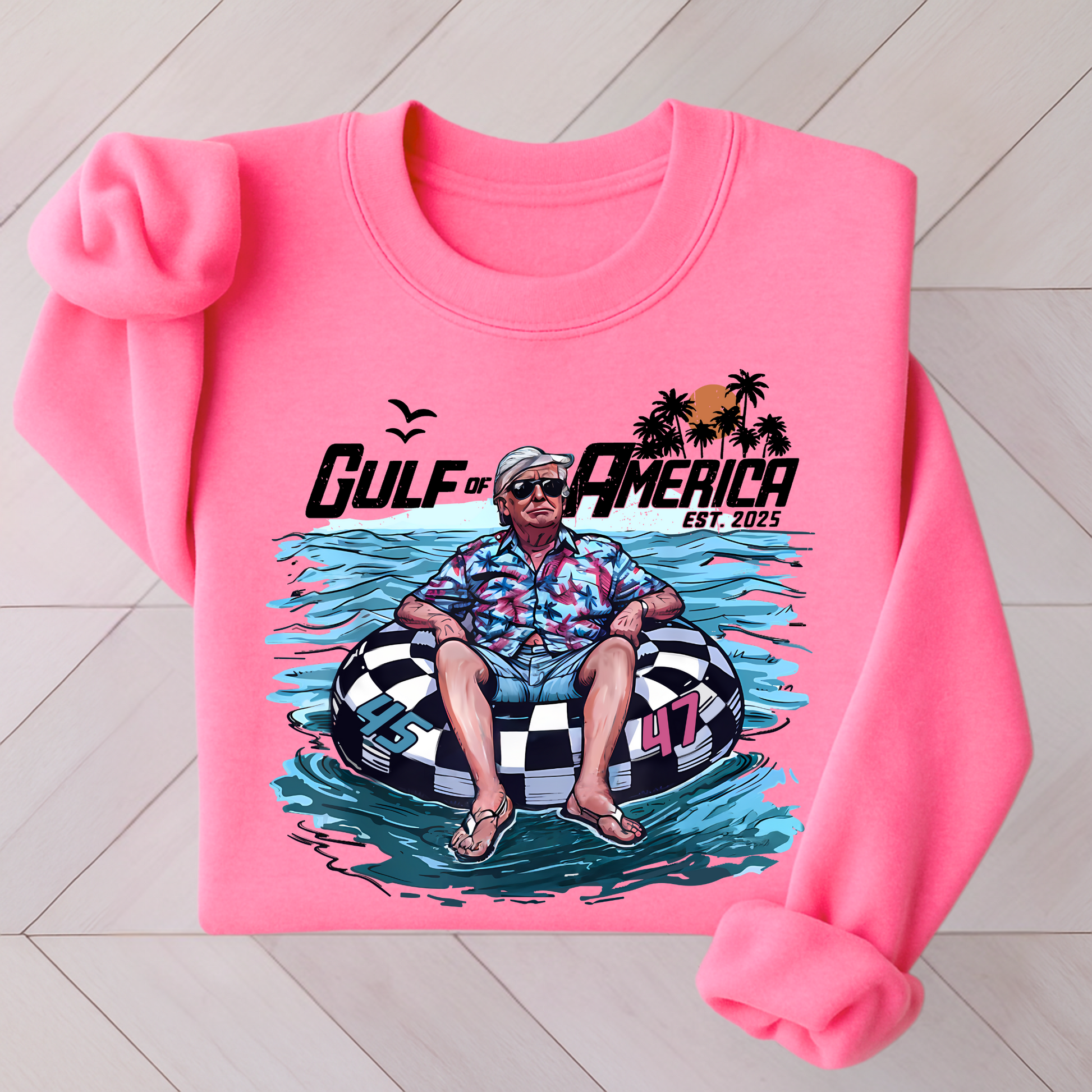  Pink sweatshirt with retro water float graphi, flatlay