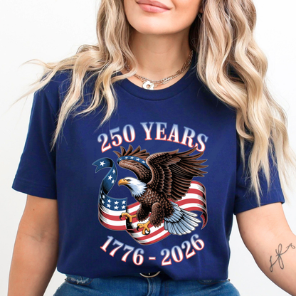 Womens navy America 250 shirt eagle graphic 1776 2026 patriotic t-shirt