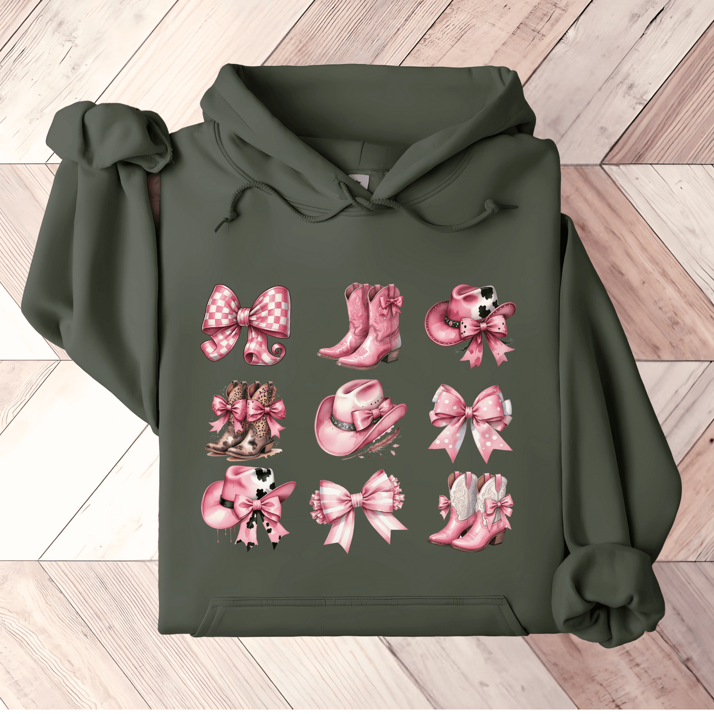 Coquette Western Hoodie - The Right Side PrintsCoquette Western Hoodiewomen's long sleeve sweatshirtMilitary GreenSmall