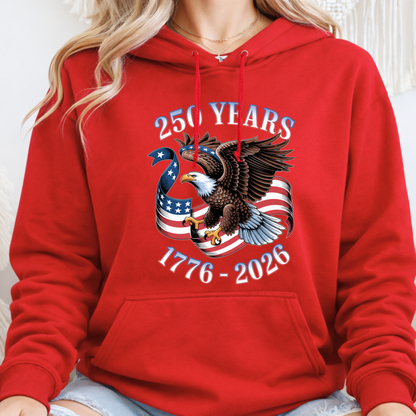 Womens red patriotic hoodie America 250 eagle 1776 2026 graphic sweatshirt