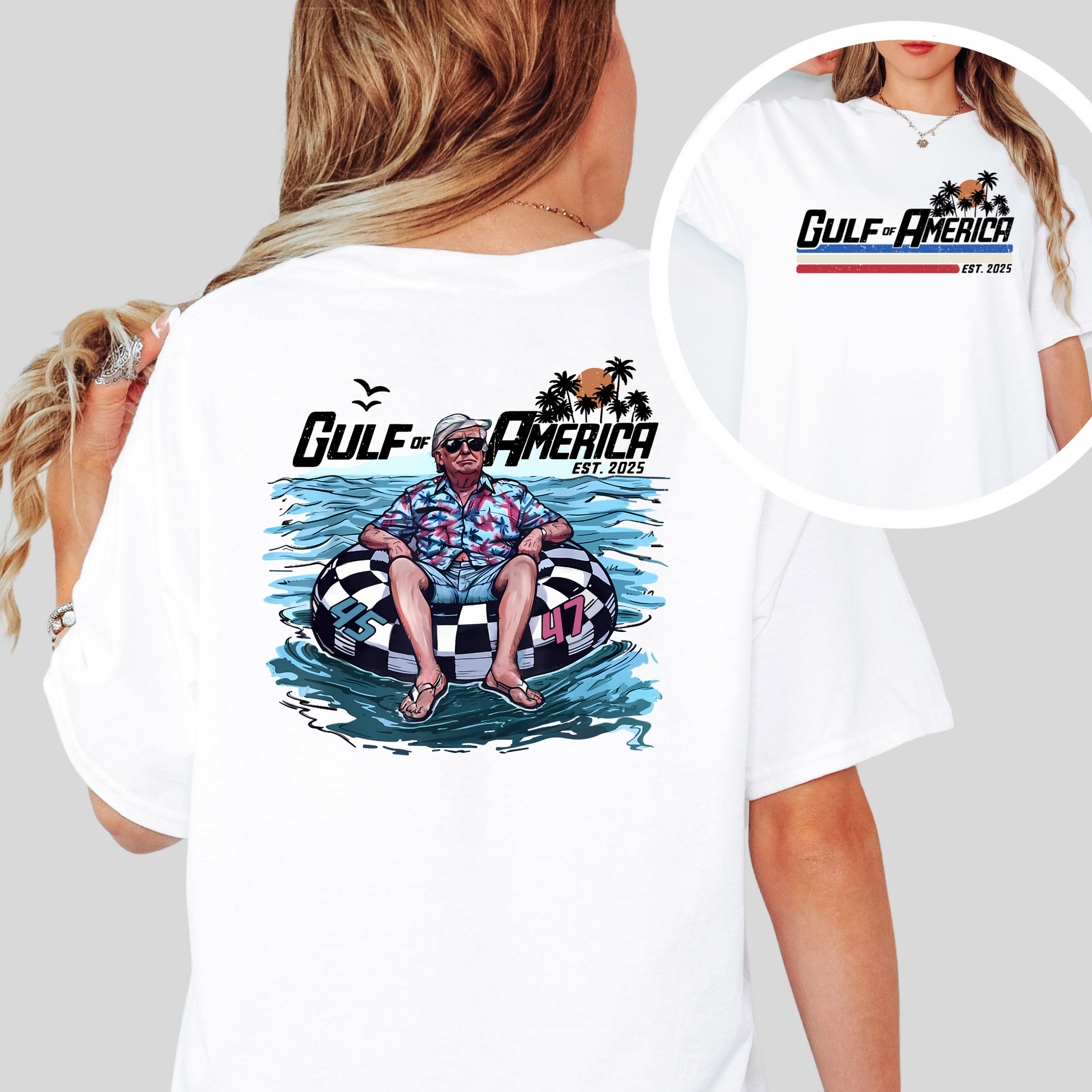 Gulf of America t-shirt with beach float design

