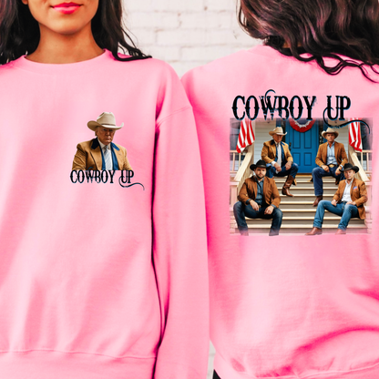 Cowboy Up Women’s Crewneck Sweatshirt – Patriotic Western Graphic Pullover