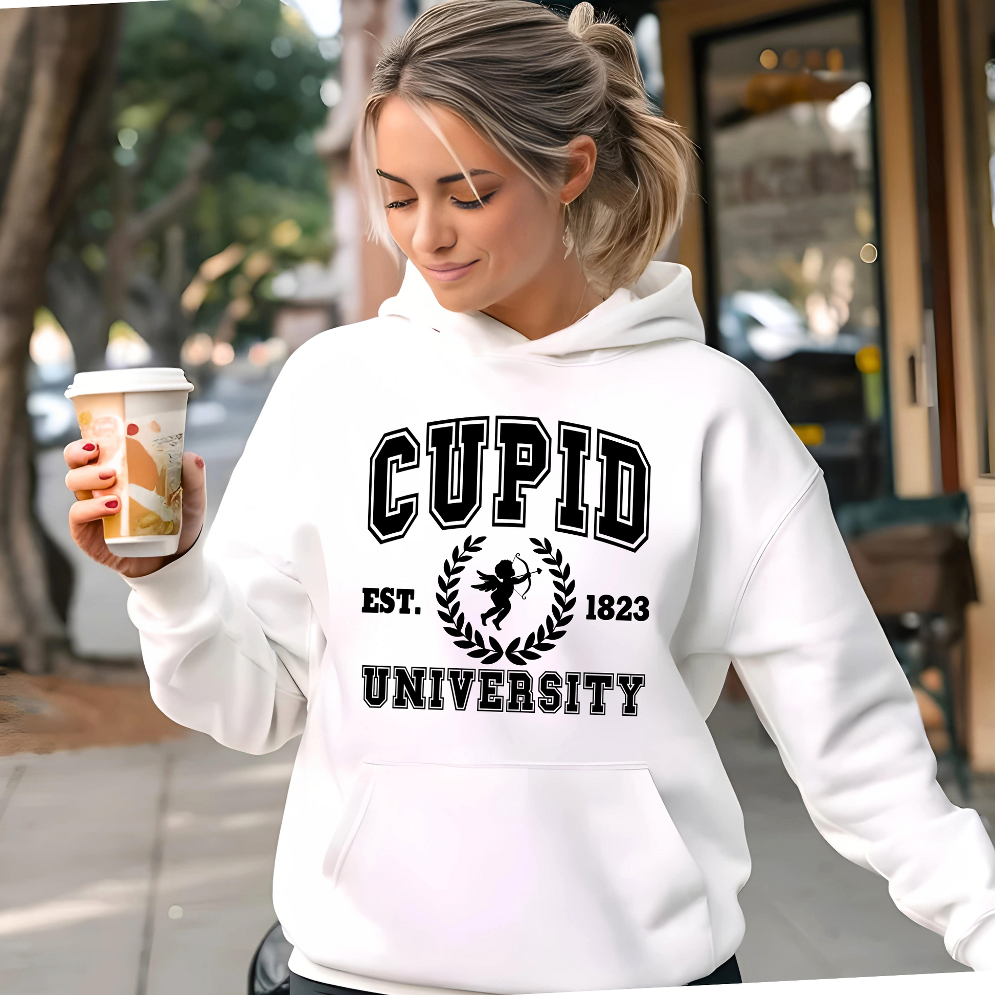 Color chart displaying available Cupid University sweatshirt color options