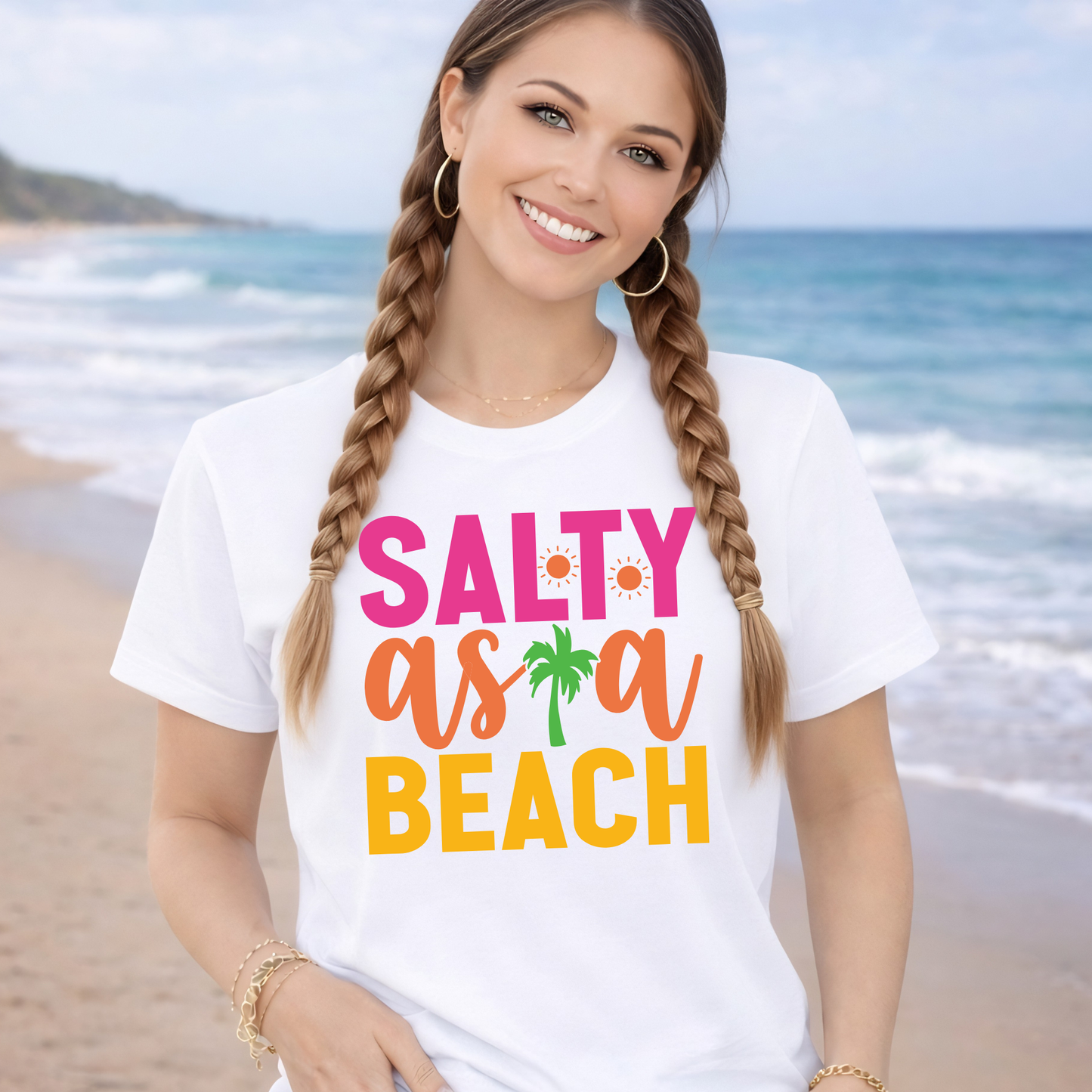 Salty As A Beach white t-shirt colorful summer beach graphic