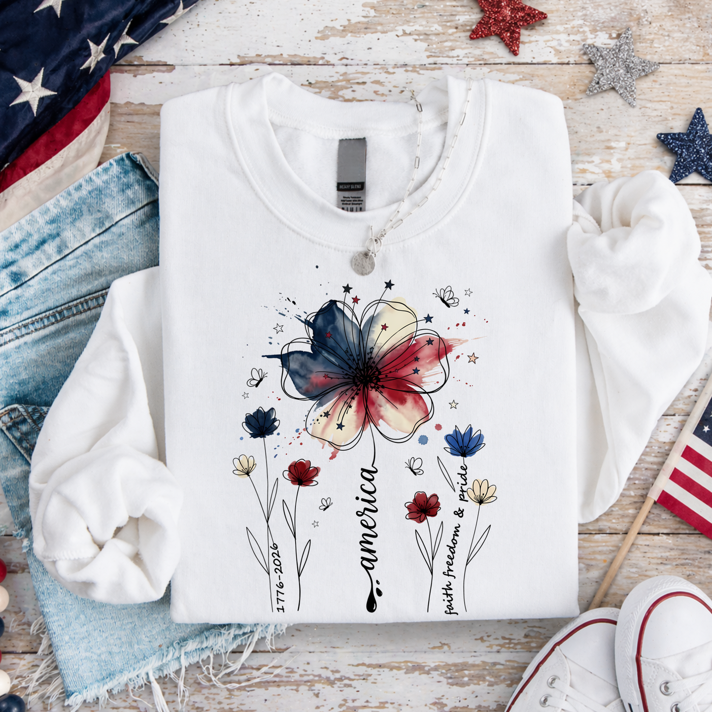 America 250 Floral Patriotic Shirt | Faith Family Freedom