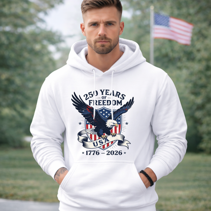 White Hoodie: America 250 patriotic