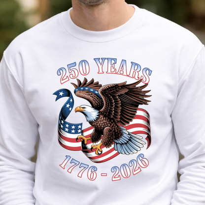 Close up America 250 eagle graphic 1776 2026 patriotic design on white shirt