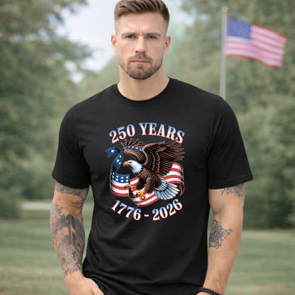 Mens black America 250 shirt eagle 1776 2026 patriotic graphic t-shirt