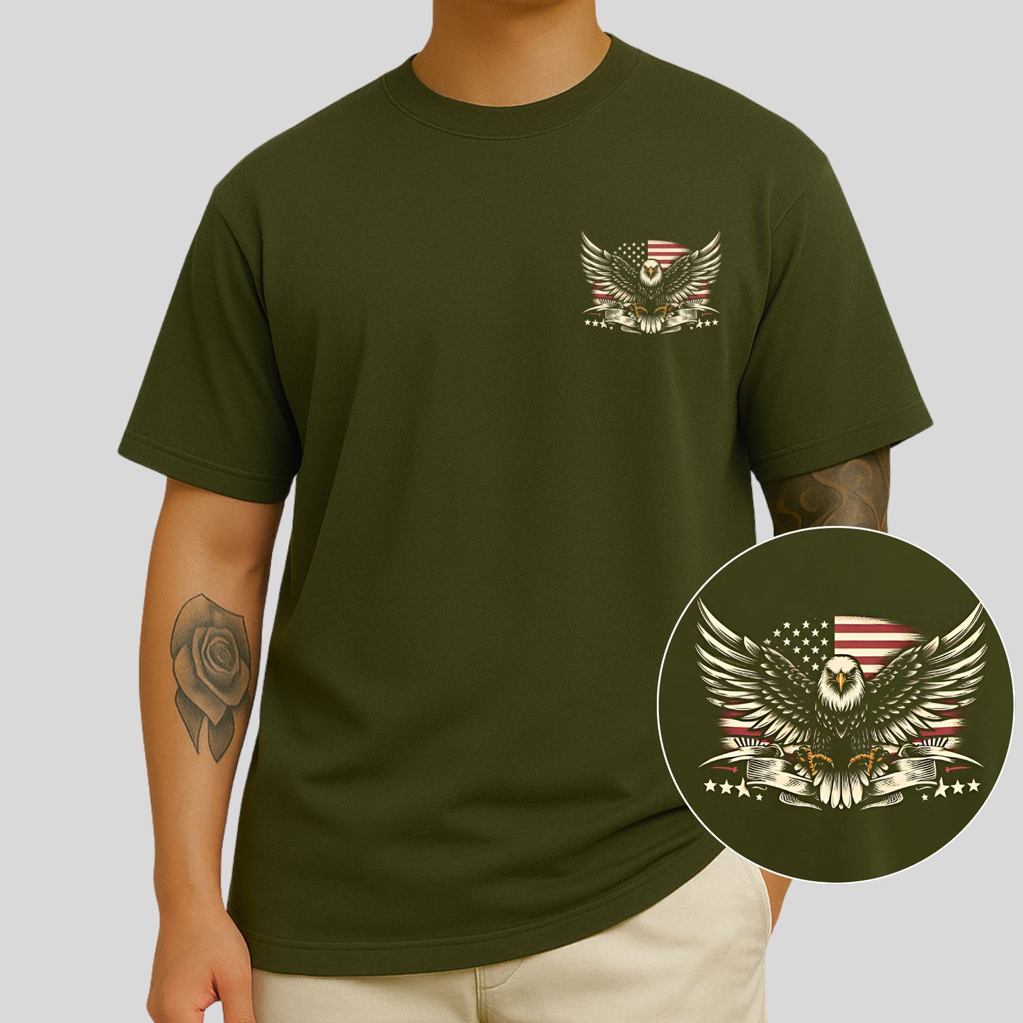 Americana-inspired men’s T-shirt in Green with detailed eagle print