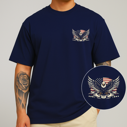 Americana-inspired men’s T-shirt in Navy Blue with detailed eagle print