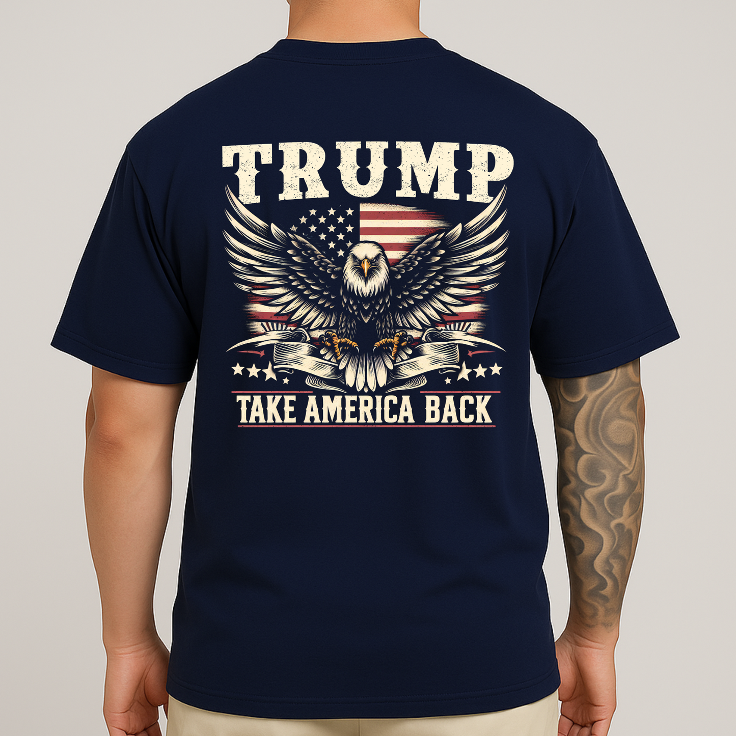 Americana-inspired men’s T-shirt in Navy with detailed eagle print