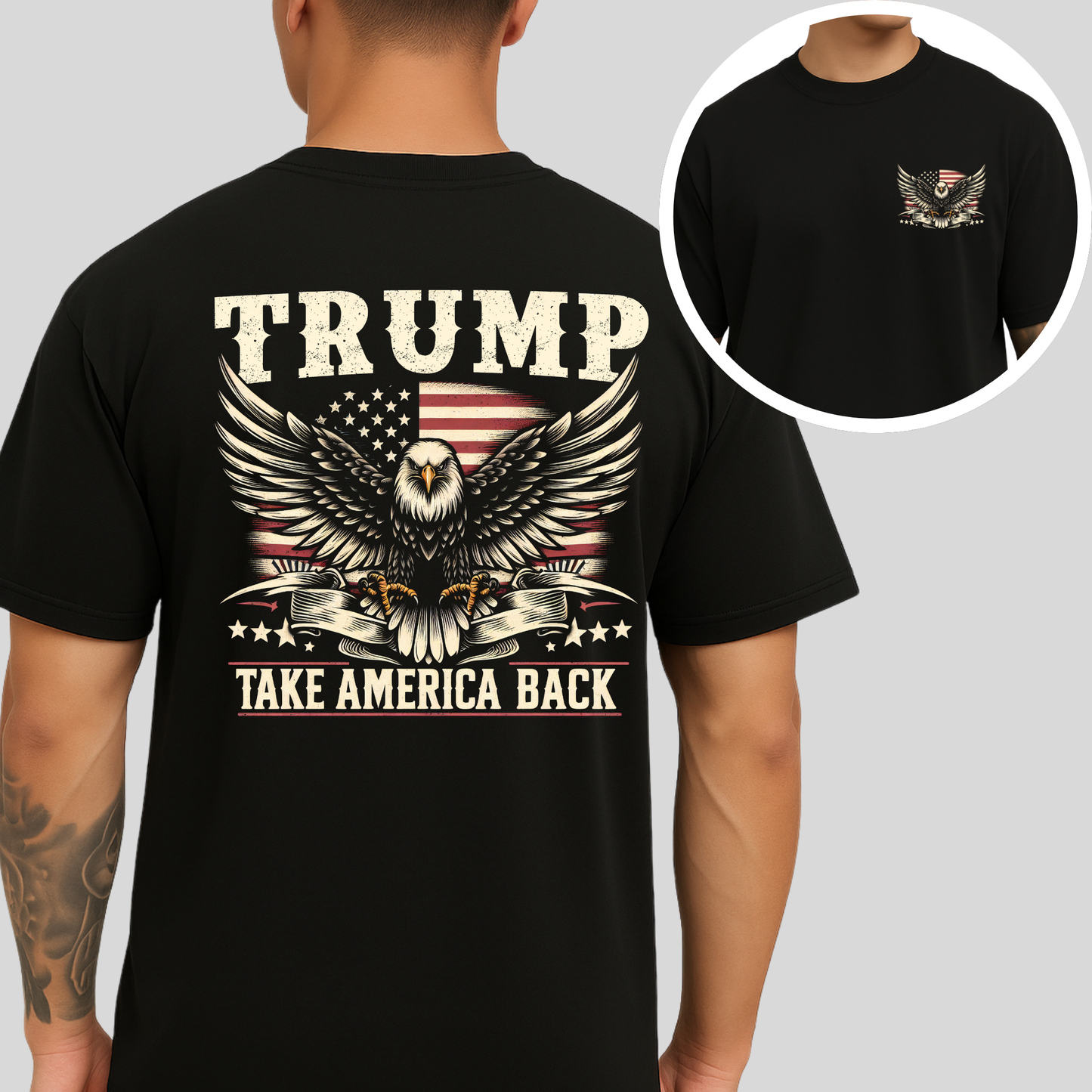Americana-inspired men’s T-shirt in black with detailed eagle print