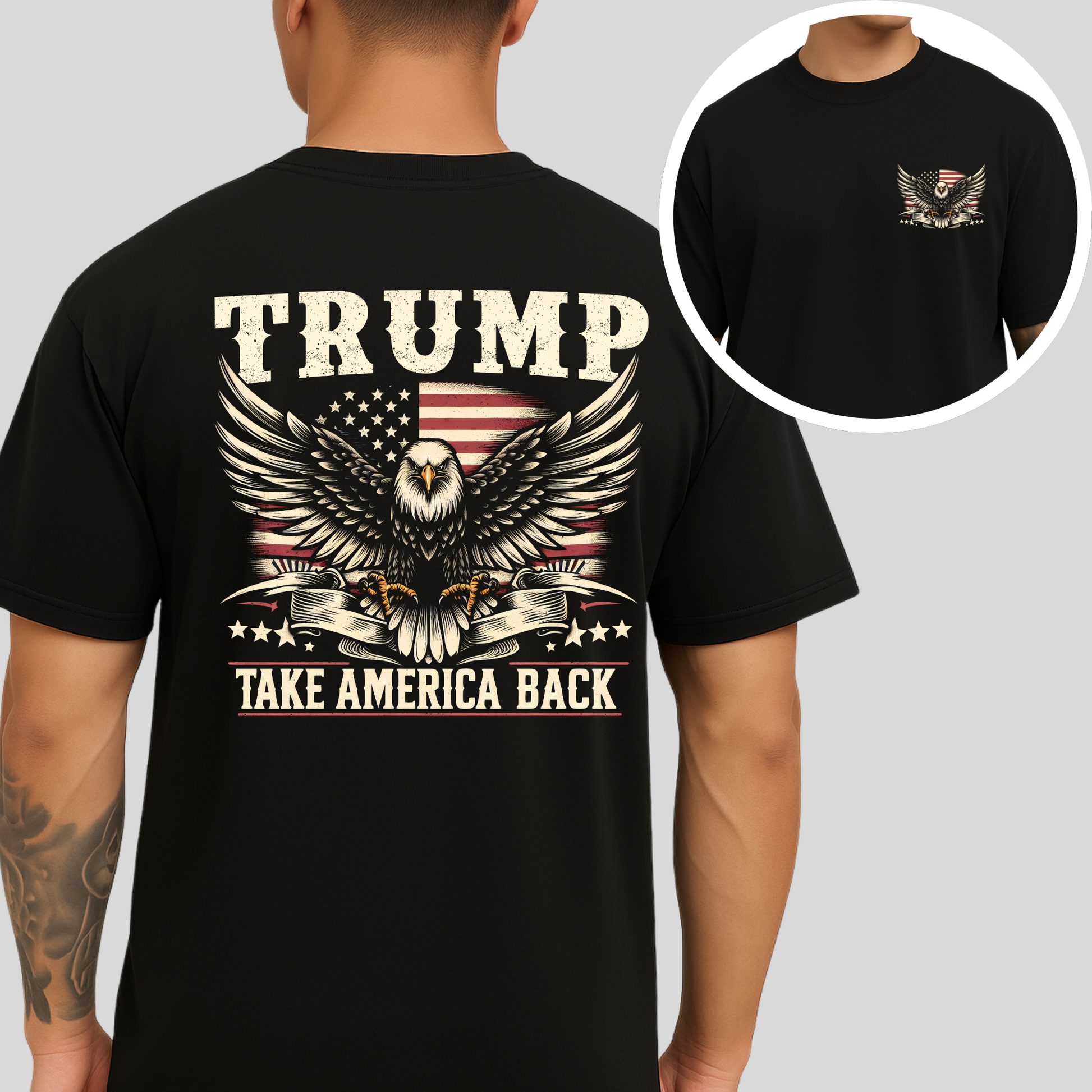 Americana-inspired men’s T-shirt in black with detailed eagle print