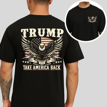Americana-inspired men’s T-shirt in black with detailed eagle print