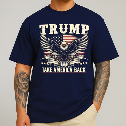 Mans Americana eagle design T-shirt in navy with vintage-style lettering