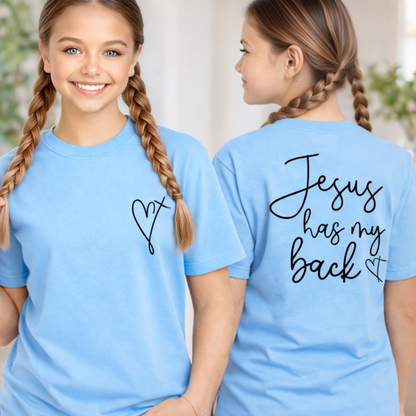 Jesus Has My Back Youth Christian Tee & Sweatshirt