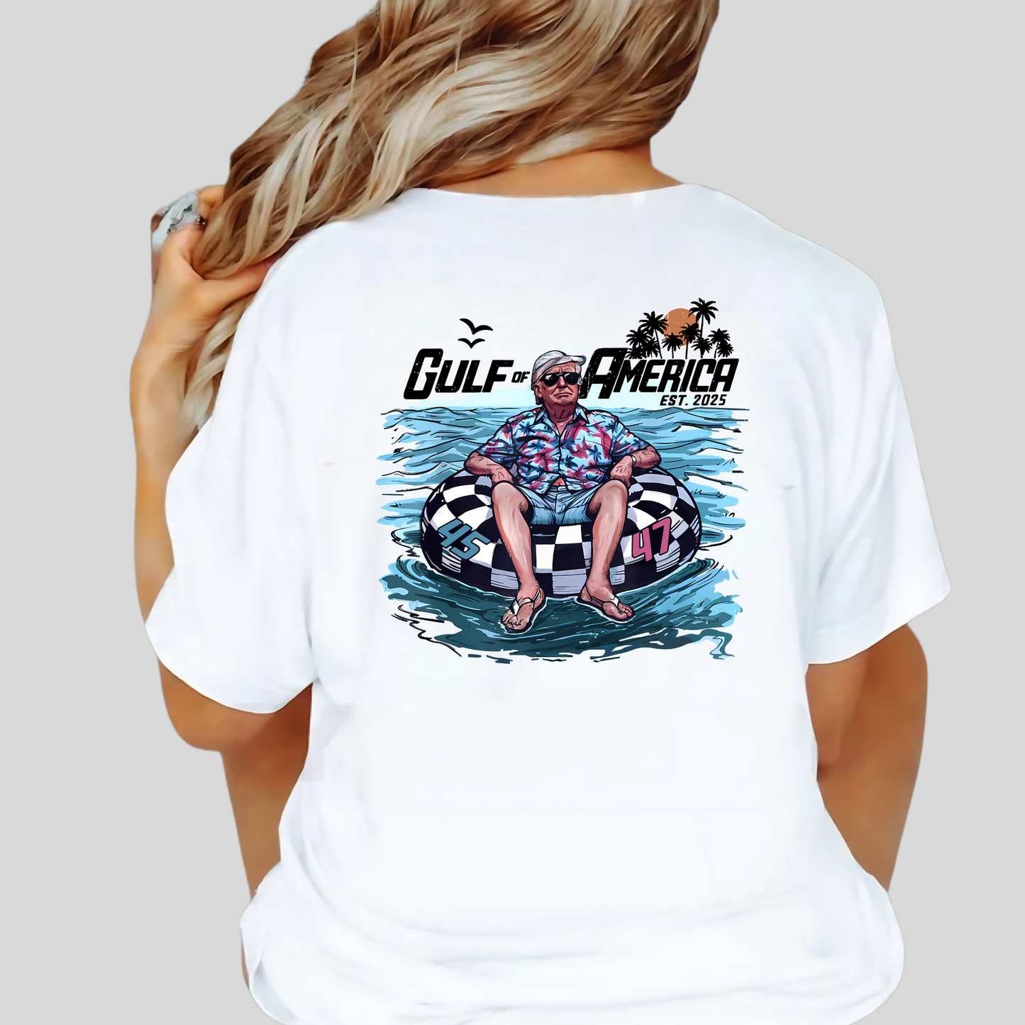 Back view of float graphic T-shirt in white

