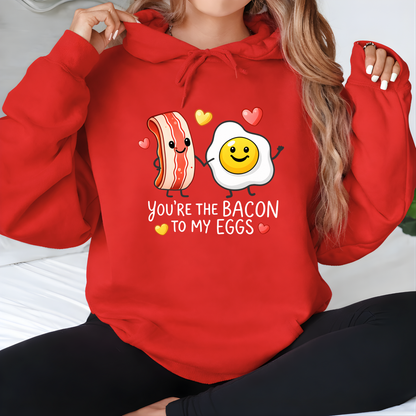 white valentine sweatshirt with bacon egg you’re the bacon to my eggs love graphic