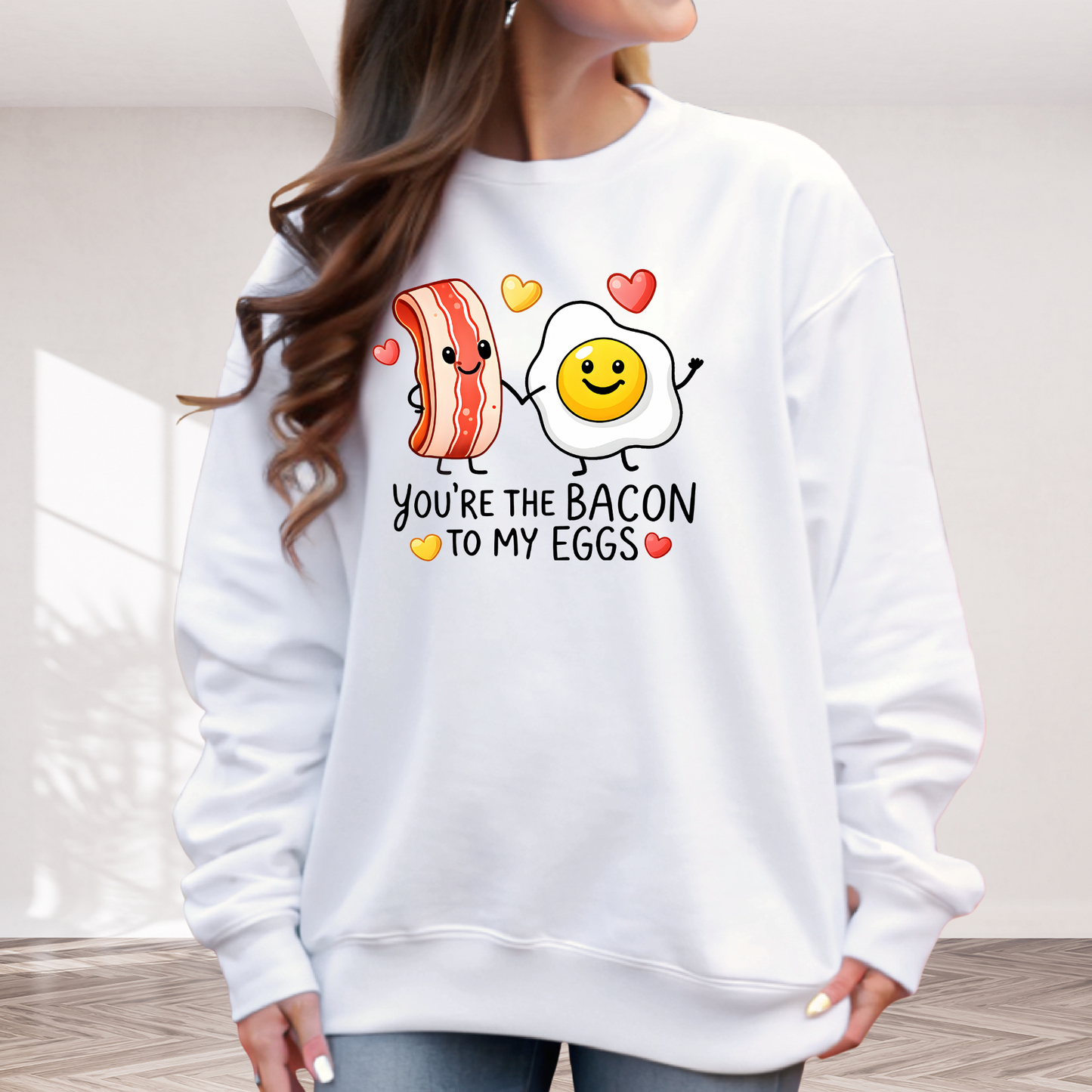 youth valentine shirt in blue with you’re the bacon to my eggs fun breakfast design