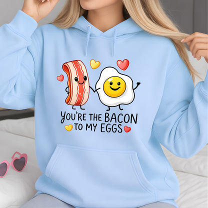 brown valentines sweatshirt with bacon egg you’re the bacon to my eggs graphic