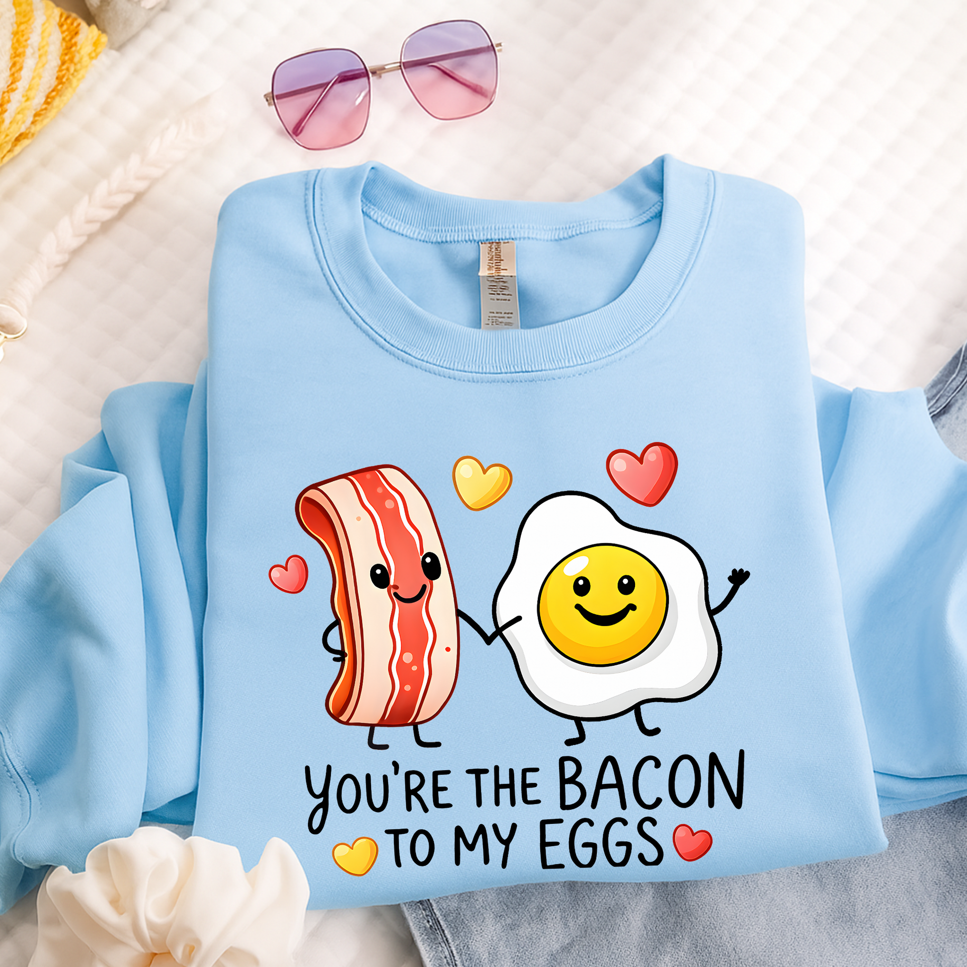brown valentine hoodie featuring you’re the bacon to my eggs cozy breakfast love design