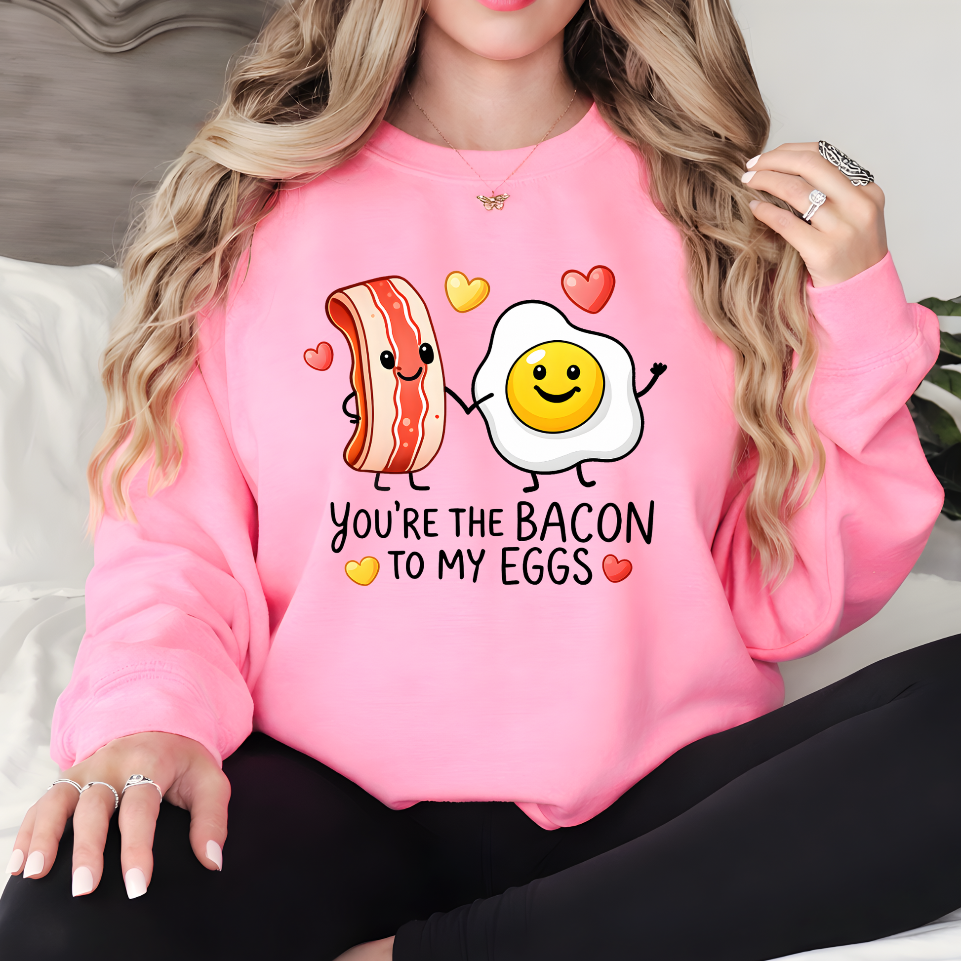 navy valentine hoodie with you’re the bacon to my eggs bacon and egg artwork