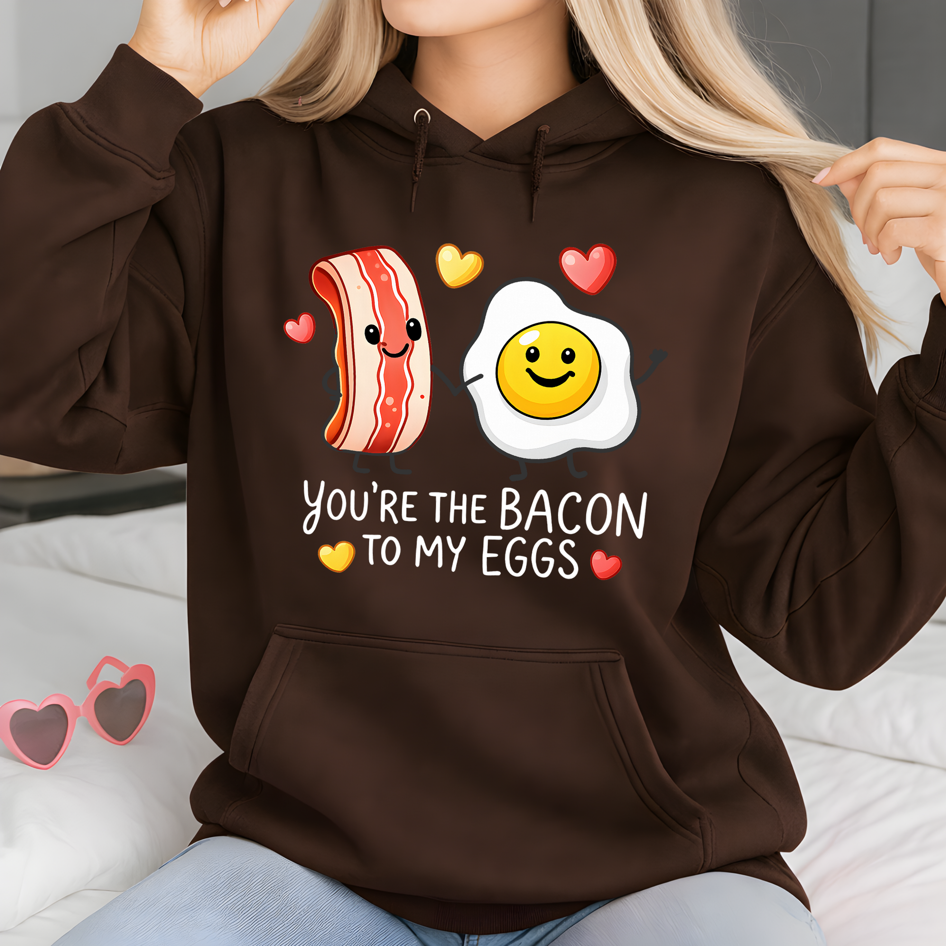 black valentine sweatshirt with you’re the bacon to my eggs cute bacon egg design