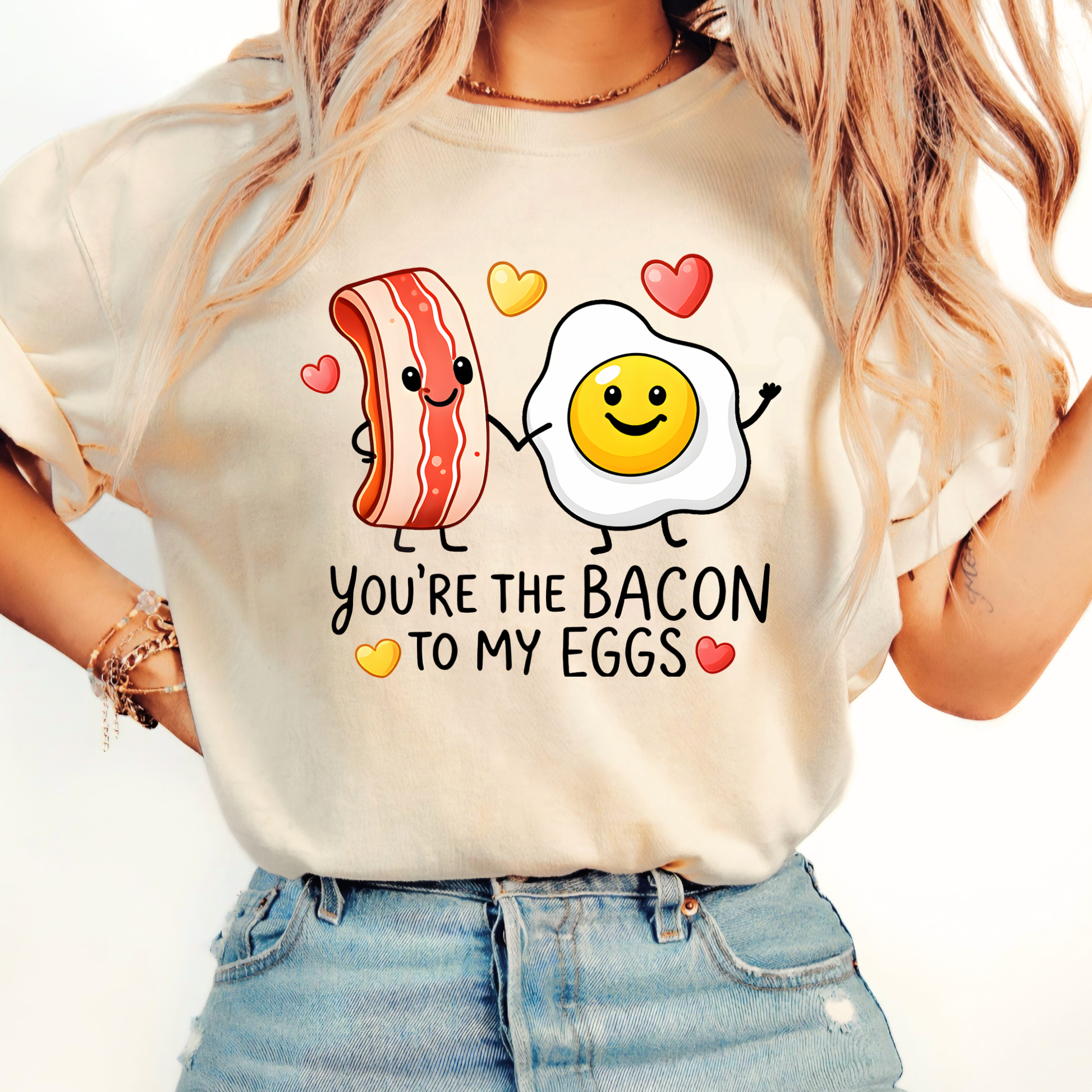 cream valentine t shirt with you’re the bacon to my eggs cute bacon egg love graphic