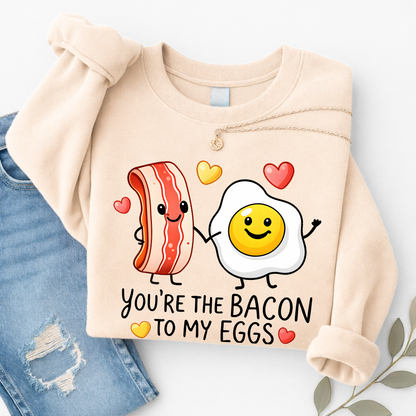 oatmeal valentines day shirt featuring you’re the bacon to my eggs breakfast love design