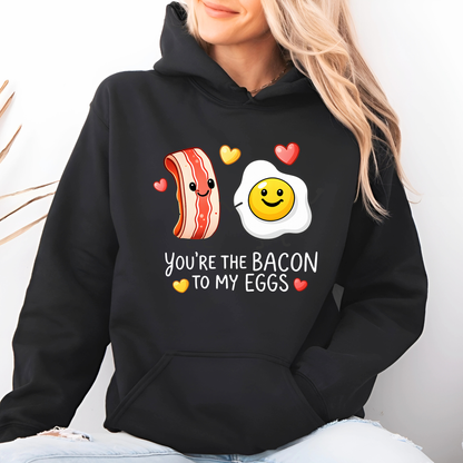 cream valentine sweatshirt featuring you’re the bacon to my eggs bacon egg graphic