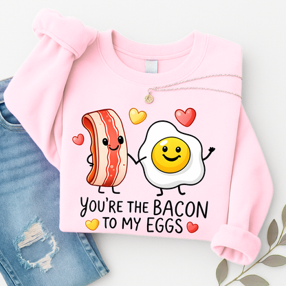 youth white valentines shirt with you’re the bacon to my eggs design
