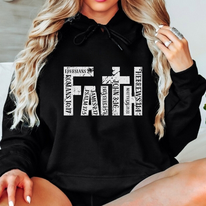 Woman wearing Black FAITH Hoodie – Premium Christian Apparel