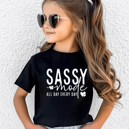 Girl's 'Sassy Mode' Graphic Tshirt– Bold and stylish | Premium Quality - The Right Side PrintsGirl's 'Sassy Mode' Graphic Tshirt– Bold and stylish | Premium QualityYouth TshirtBlackM