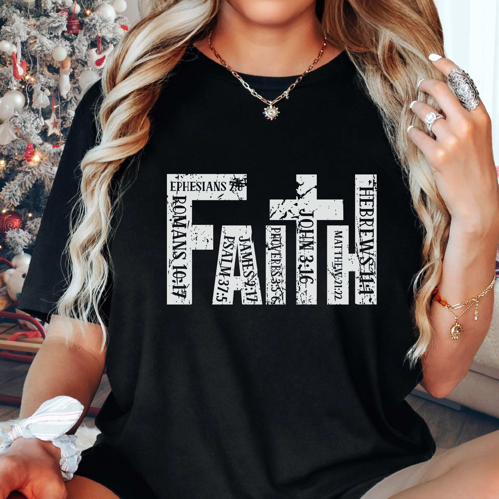 Black Faith T-shirt with scripture design graphic