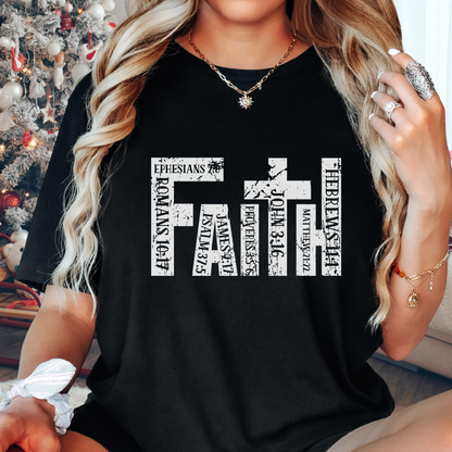 Black Faith T-shirt with scripture design graphic