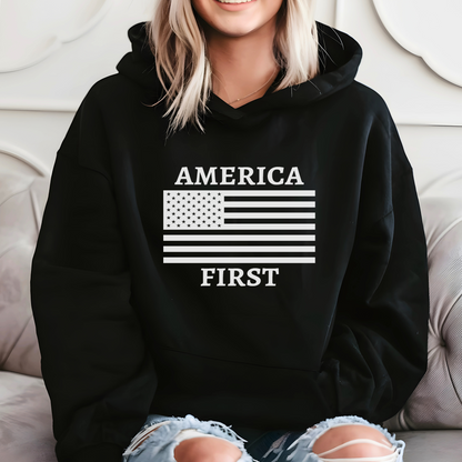 Black America First hoodie for women – conservative graphic apparel