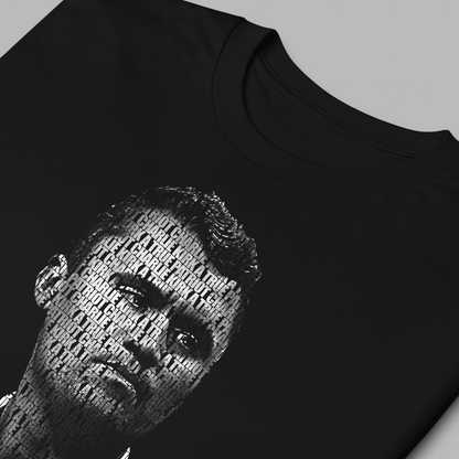 Charlie Kirk memorial women's t-shirt typography detail A True Patriot text design close-up