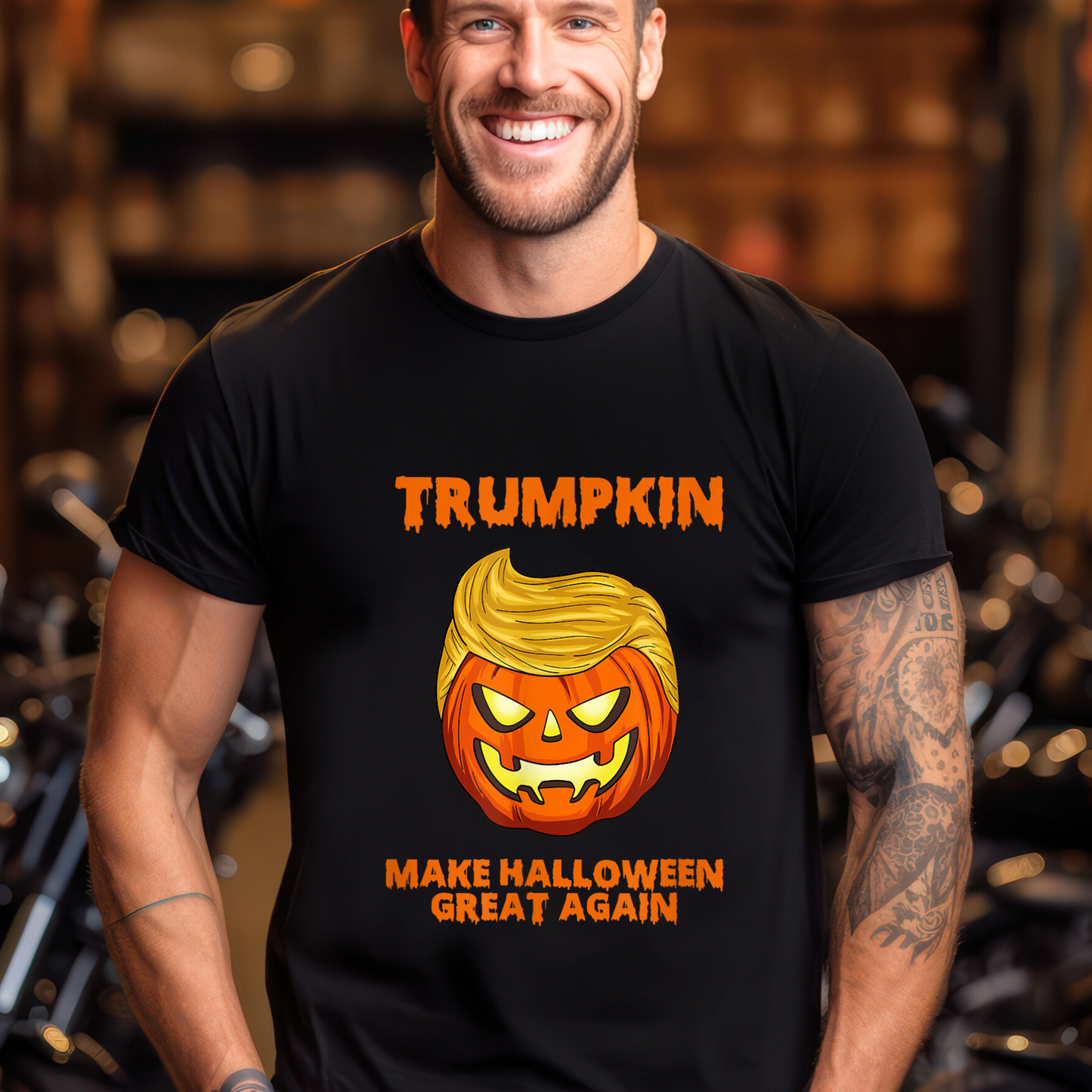 Halloween Trumpkin tee – pumpkin face graphic for men