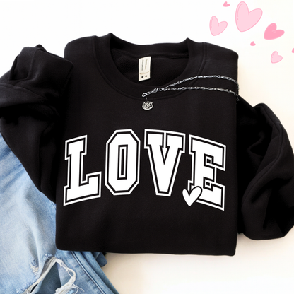 Black LOVE sweatshirt for women, cozy Valentine’s top