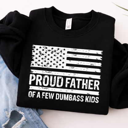 Black sweatshirt with American flag design and text on a white background