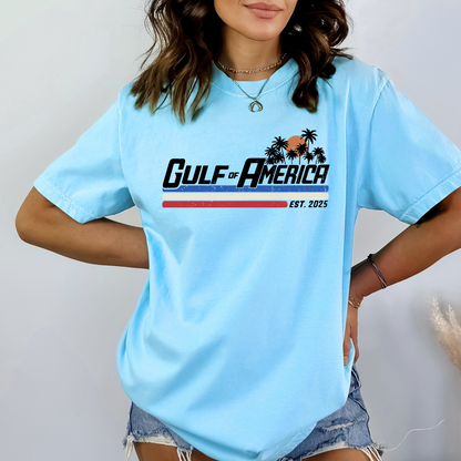 Blue Summer 2025 patriotic shirt with tropical print