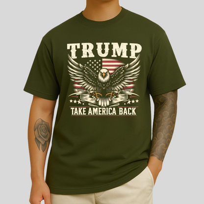 Bold patriotic graphic tee with eagle and stars illustration
