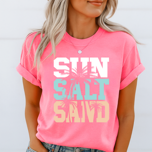 Bright pink shirt with soft pastel summer design