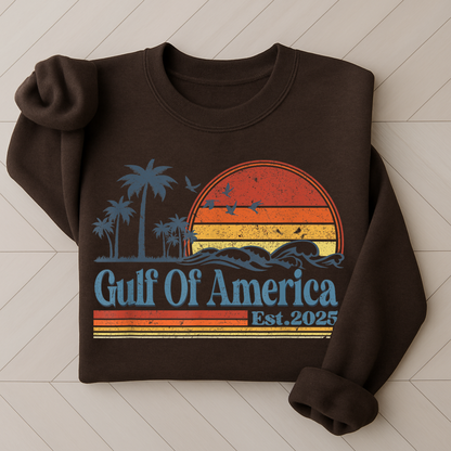 Distressed vintage sunset sweatshirt with tropical print