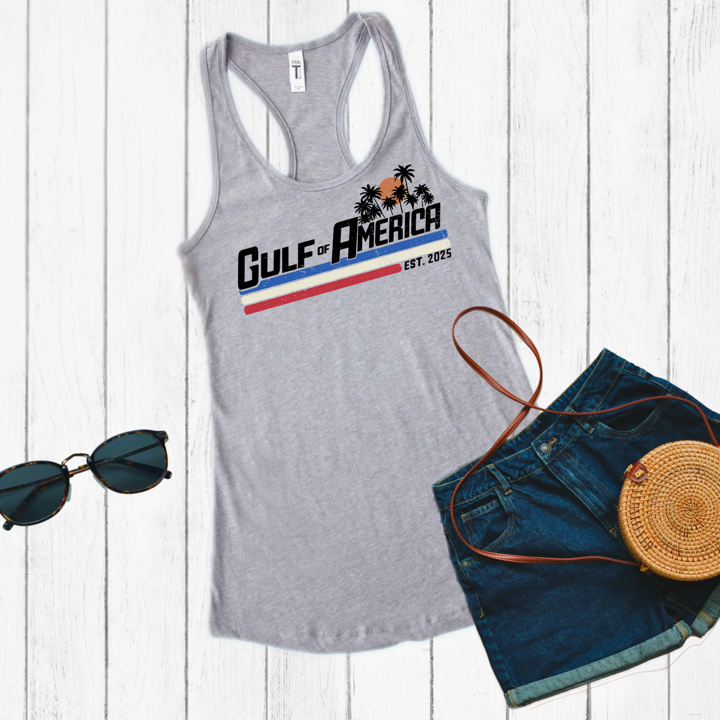 Casual white racerback tank, Donald Trump Patriotic Beach Tank Top  

